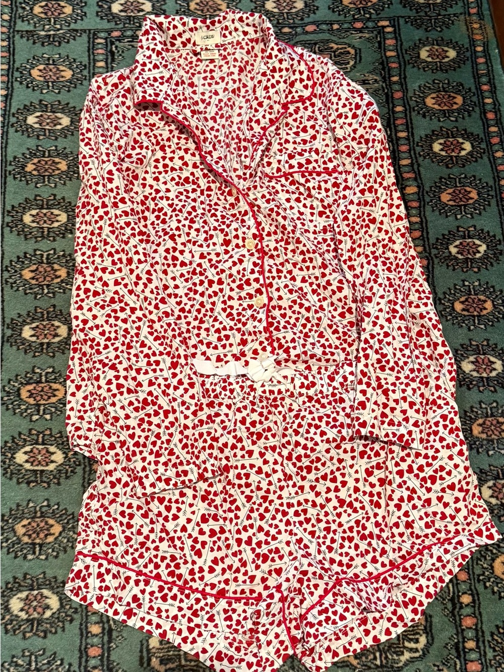 J. Crew White and Red Heart-Print Pajama Set